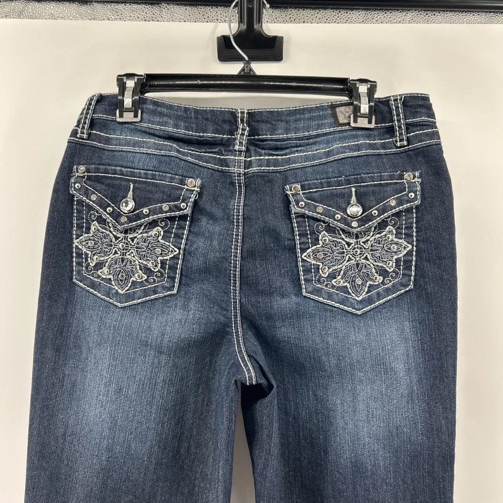 Earl Jean Capris Jeans Women's 14 Blue Denim Stretch Decorative Embellished Y2K - Picture 5 of 12